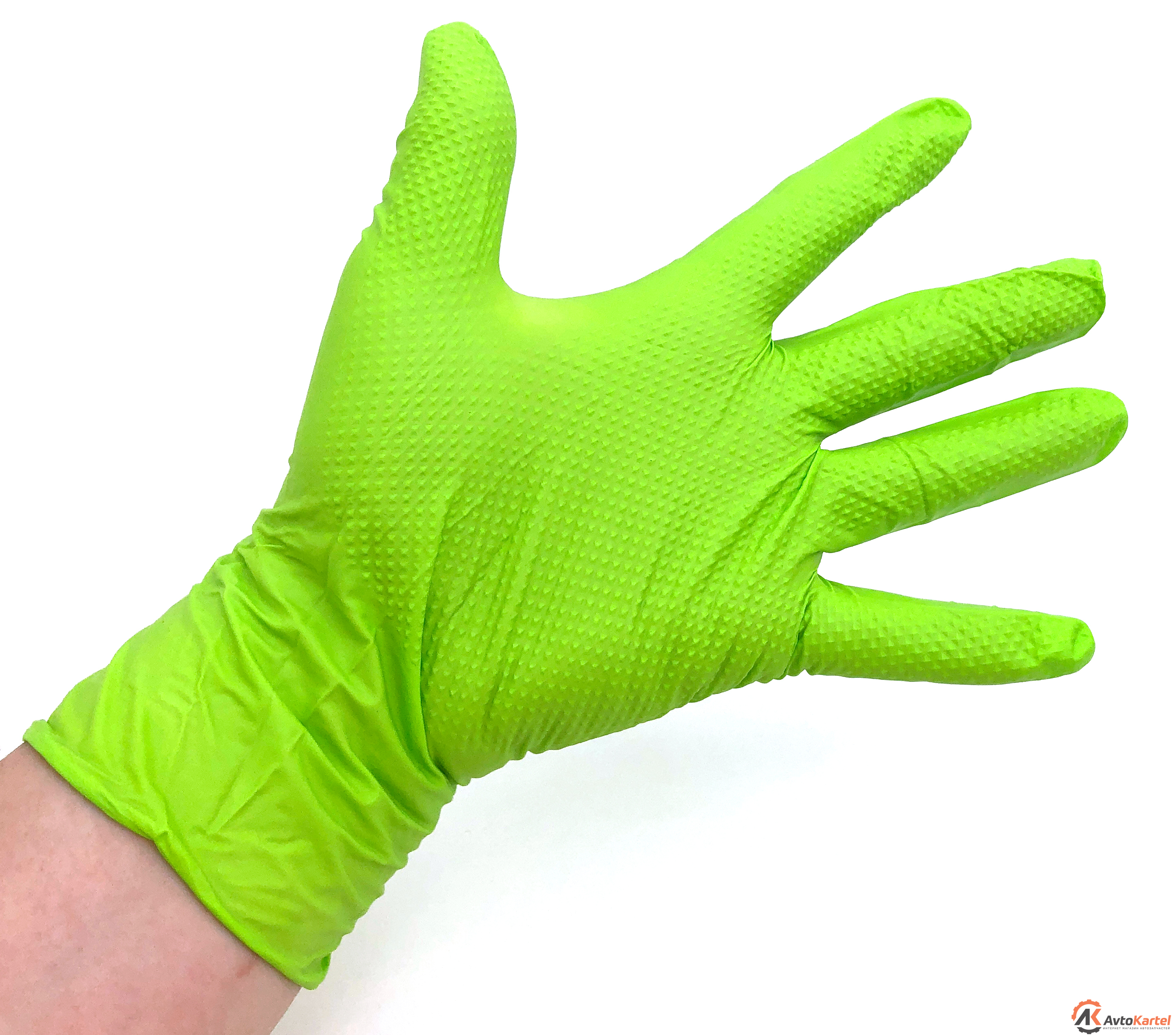 Перчатки AMMEX нитриловые рифленые зеленые GREEN размер М (комплект 2 шт)