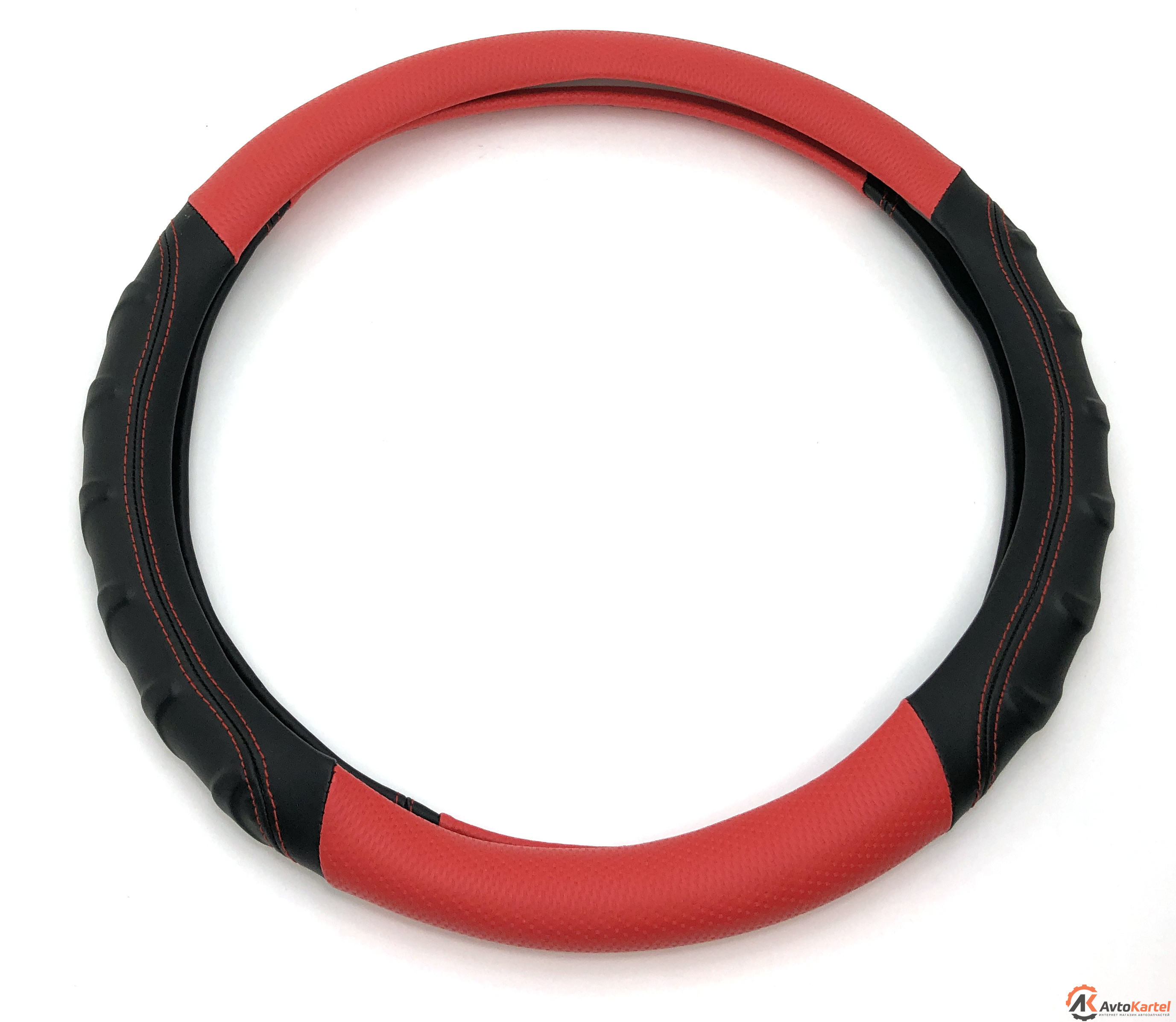 Оплетка SKYWAY Carbon-2 M Черно, Красная экокожа. Размер руля 37-39 см.